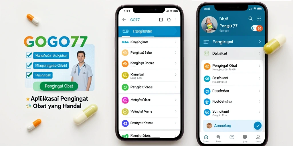 Tampilan antarmuka sederhana aplikasi GOGO77 untuk pengingat obat.