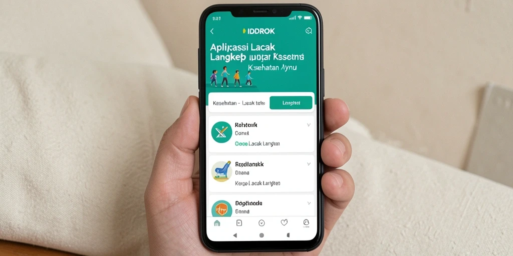 Tampilan antarmuka pengguna dari aplikasi Lacak Langkah IDROK.