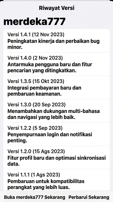 Riwayat Versi Aplikasi Merdeka777 untuk Android